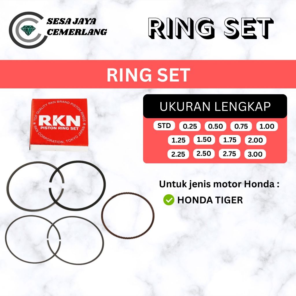 RING SET RKN Yamaha FORCE 1/ RX 135/ RX KING STD 0.25 0.50 0.75 1.00 1.25 1.50 1.75 2.00 2.25 2.50 2.75 3.00
