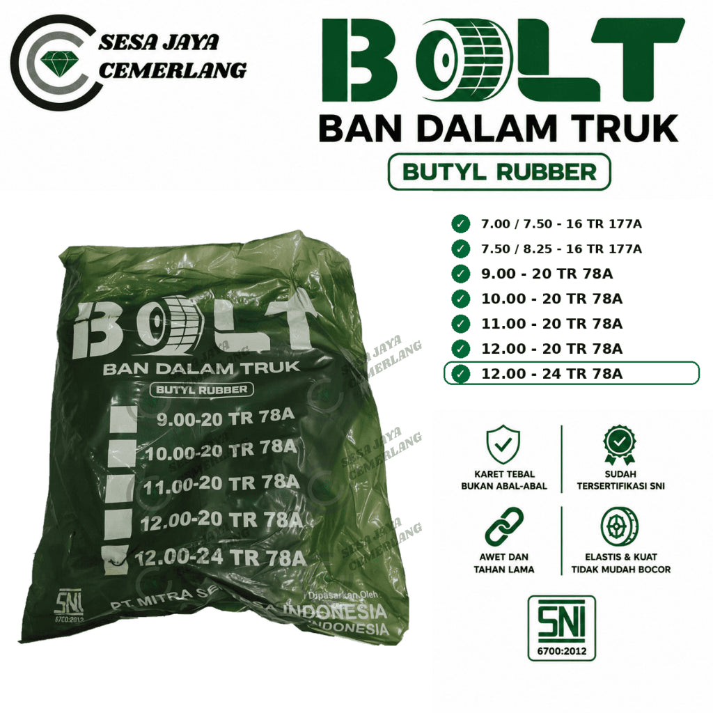ukuran 12.00-24 Pentil Panjang Ban dalam Mobil truk BOLT Butyl Rubber