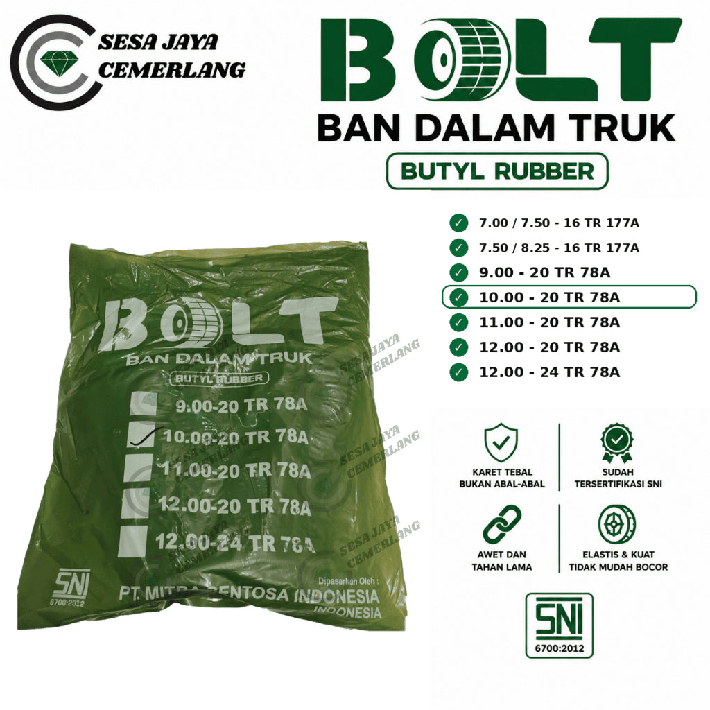 ukuran 10.00-20 Pentil Panjang Ban dalam Mobil truk BOLT Butyl Rubber