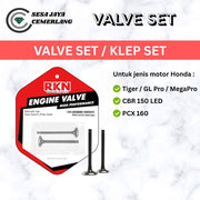 VALVE SET / KLEP SET RKN HONDA TIGER / GL PRO / MEGA PRO / CBR150 LED / PCX 160