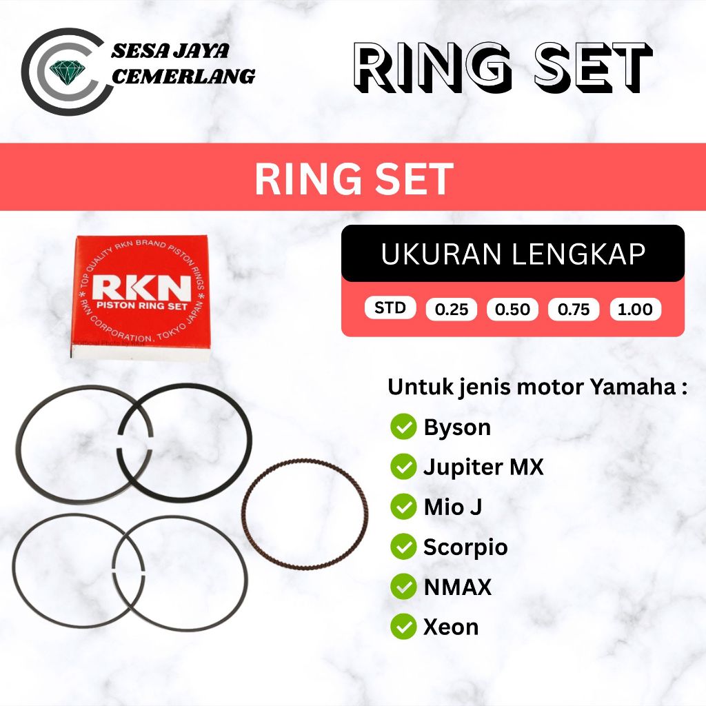 RING SET RKN Yamaha BYSON/ JUPITER MX/ MIO J/ SCORPIO/ NMAX/ XEON STD OVERSIZE 0.25 0.50 0.75 1.00