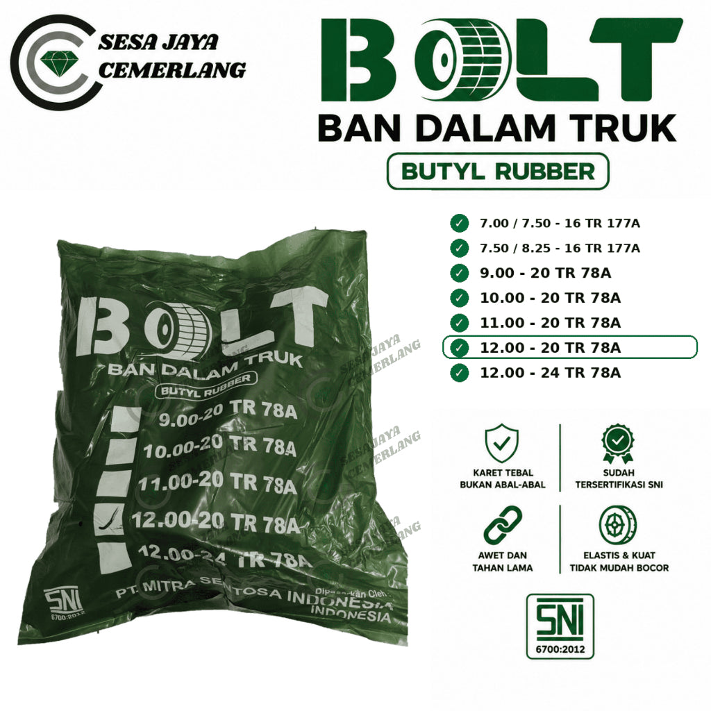 ukuran 12.00-20 Pentil Panjang Ban dalam Mobil truk BOLT Butyl Rubber